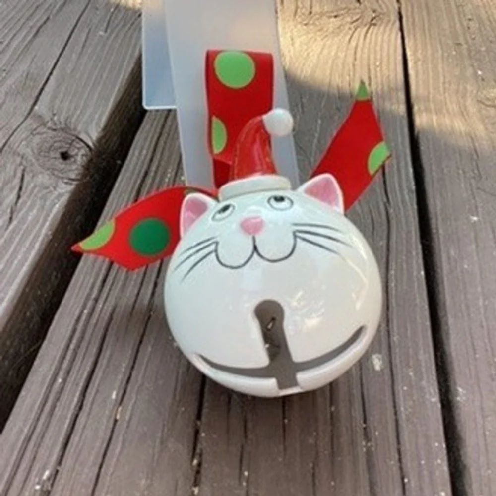 Christmas‎ Cat Ornament Personalized Santa's Favorite Cat Bell Red Green Ribbon